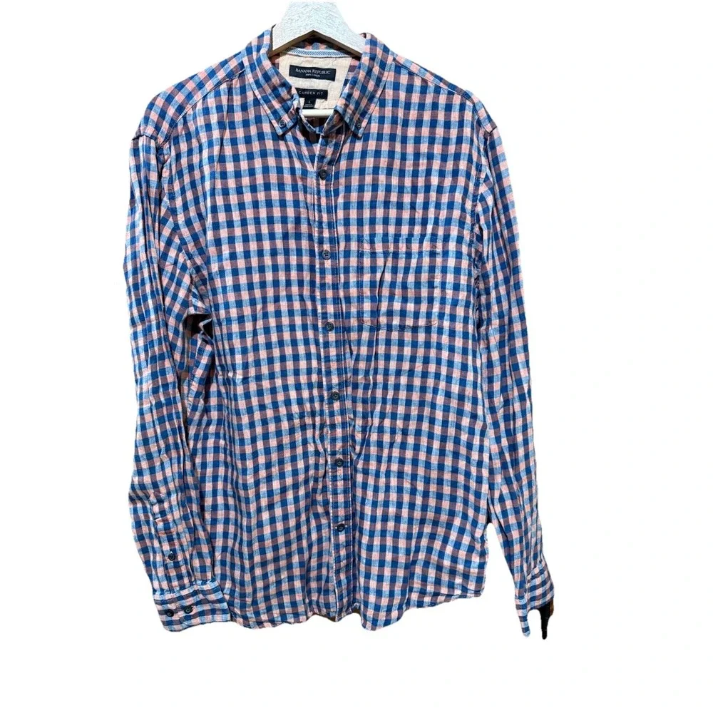 Banana Republic Camden Fit Men's Long‎ Sleeve Linen Button Down Shirt Size Large